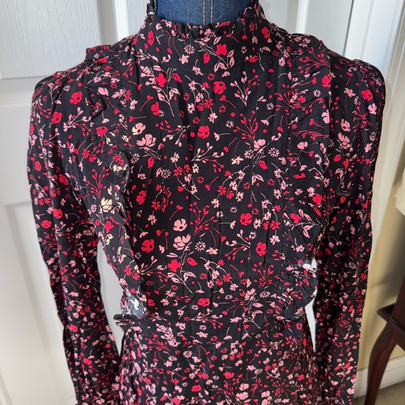 Express Floral Black and Pink Ruffle High Neck Women's Dress Sz 8 - Picture 2 of 9